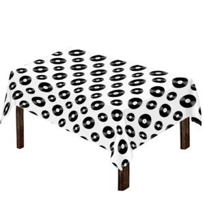 White And Black Vinyl Pattern Print Tablecloth Kitchen Home Decor