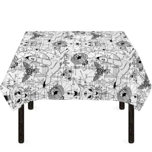 White And Black Wicca Magical Print Tablecloth Kitchen Home Decor
