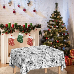 White And Black Wicca Magical Print Tablecloth Kitchen Home Decor
