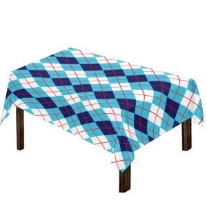 White And Blue Argyle Pattern Print Tablecloth Kitchen Home Decor