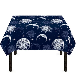 White And Blue Celestial Pattern Print Tablecloth Kitchen Home Decor