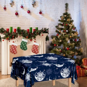 White And Blue Celestial Pattern Print Tablecloth Kitchen Home Decor