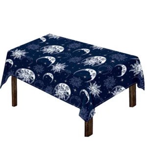White And Blue Celestial Pattern Print Tablecloth Kitchen Home Decor