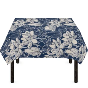 White And Blue Lotus Flower Print Tablecloth Kitchen Home Decor