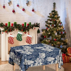 White And Blue Lotus Flower Print Tablecloth Kitchen Home Decor