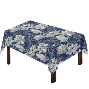 White And Blue Lotus Flower Print Tablecloth Kitchen Home Decor