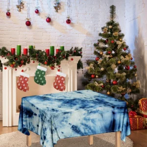 White And Blue Tie Dye Print Tablecloth Kitchen Home Decor