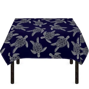White And Blue Turtle Pattern Print Tablecloth Kitchen Home Decor