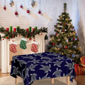 White And Blue Turtle Pattern Print Tablecloth Kitchen Home Decor