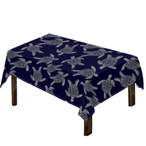 White And Blue Turtle Pattern Print Tablecloth Kitchen Home Decor