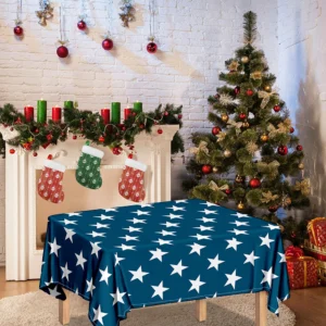 White And Blue USA Star Pattern Print Tablecloth Kitchen Home Decor