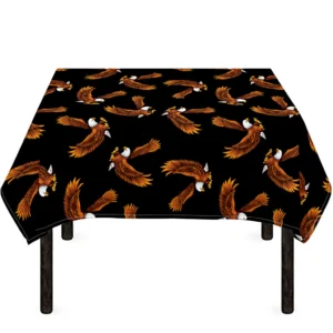 White And Brown Eagle Pattern Print Tablecloth Kitchen Home Decor