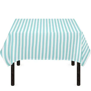 White And Cyan Striped Pattern Print Tablecloth Kitchen Home Decor