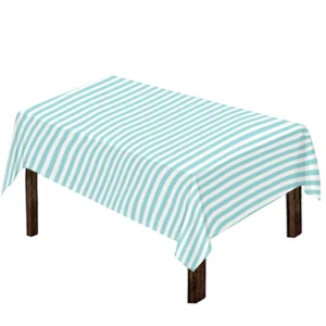 White And Cyan Striped Pattern Print Tablecloth Kitchen Home Decor