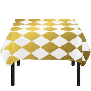 White And Gold Harlequin Pattern Print Tablecloth Kitchen Home Decor