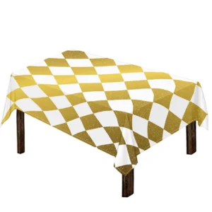 White And Gold Harlequin Pattern Print Tablecloth Kitchen Home Decor