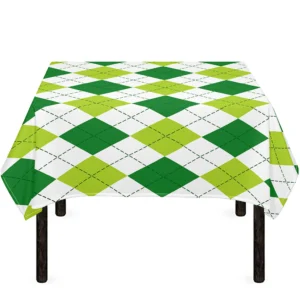 White And Green Argyle Pattern Print Tablecloth Kitchen Home Decor