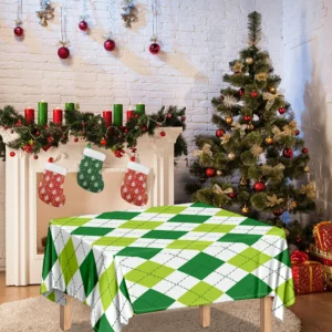 White And Green Argyle Pattern Print Tablecloth Kitchen Home Decor