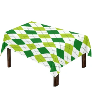 White And Green Argyle Pattern Print Tablecloth Kitchen Home Decor