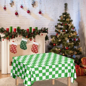 White And Green Checkered Print Tablecloth Kitchen Home Decor