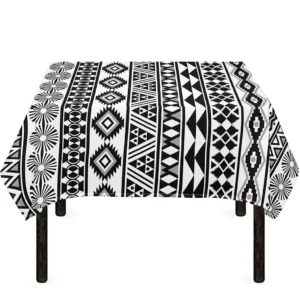 White And Grey Aztec Pattern Print Tablecloth Kitchen Home Decor