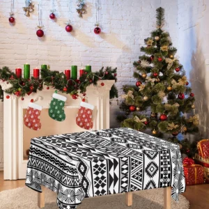 White And Grey Aztec Pattern Print Tablecloth Kitchen Home Decor