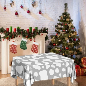 White And Grey Cow Print Tablecloth Kitchen Home Decor