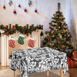 White And Grey Hawaiian Pattern Print Tablecloth Kitchen Home Decor