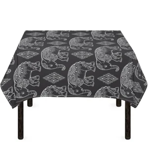 White And Grey Indian Elephant Print Tablecloth Kitchen Home Decor