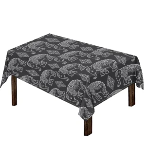White And Grey Indian Elephant Print Tablecloth Kitchen Home Decor