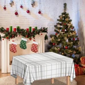 White And Grey Plaid Pattern Print Tablecloth Kitchen Home Decor