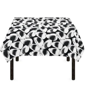 White And Grey Shark Pattern Print Tablecloth Kitchen Home Decor