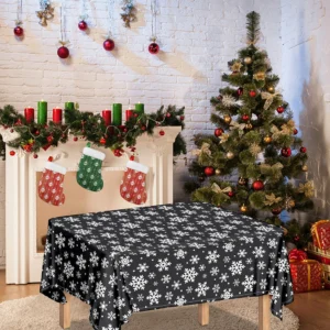 White And Grey Snowflake Pattern Print Tablecloth Kitchen Home Decor