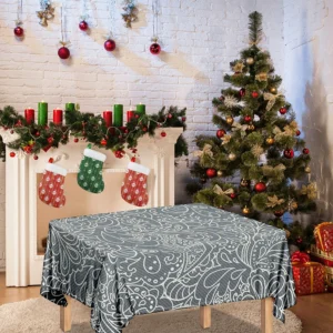 White And Grey Western Floral Print Tablecloth Kitchen Home Decor