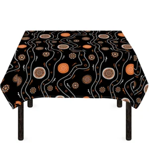 White And Orange Aboriginal Art Print Tablecloth Kitchen Home Decor