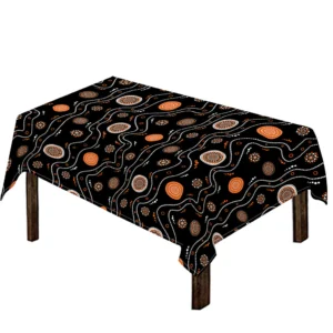 White And Orange Aboriginal Art Print Tablecloth Kitchen Home Decor