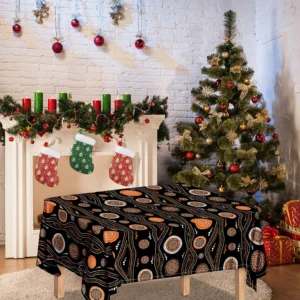 White And Orange Aboriginal Dot Print Tablecloth Kitchen Home Decor