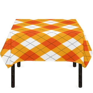 White And Orange Argyle Pattern Print Tablecloth Kitchen Home Decor