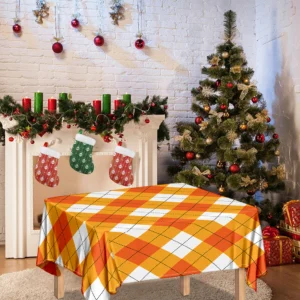 White And Orange Argyle Pattern Print Tablecloth Kitchen Home Decor