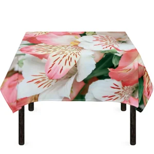 White And Pink Alstroemeria Print Tablecloth Kitchen Home Decor