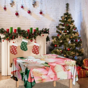 White And Pink Alstroemeria Print Tablecloth Kitchen Home Decor