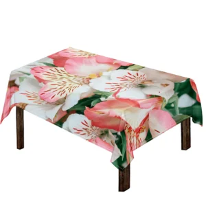 White And Pink Alstroemeria Print Tablecloth Kitchen Home Decor