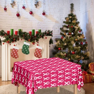 White And Pink Breast Cancer Print Tablecloth Kitchen Home Decor