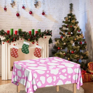 White And Pink Cow Print Tablecloth Kitchen Home Decor