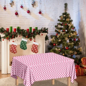 White And Pink Zigzag Pattern Print Tablecloth Kitchen Home Decor
