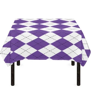 White And Purple Argyle Pattern Print Tablecloth Kitchen Home Decor