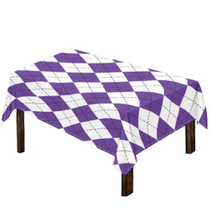 White And Purple Argyle Pattern Print Tablecloth Kitchen Home Decor