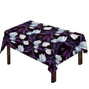 White And Purple Tulip Pattern Print Tablecloth Kitchen Home Decor