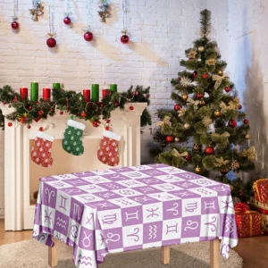 White And Purple Zodiac Signs Print Tablecloth Kitchen Home Decor