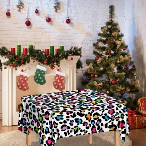 White And Rainbow Leopard Print Tablecloth Kitchen Home Decor